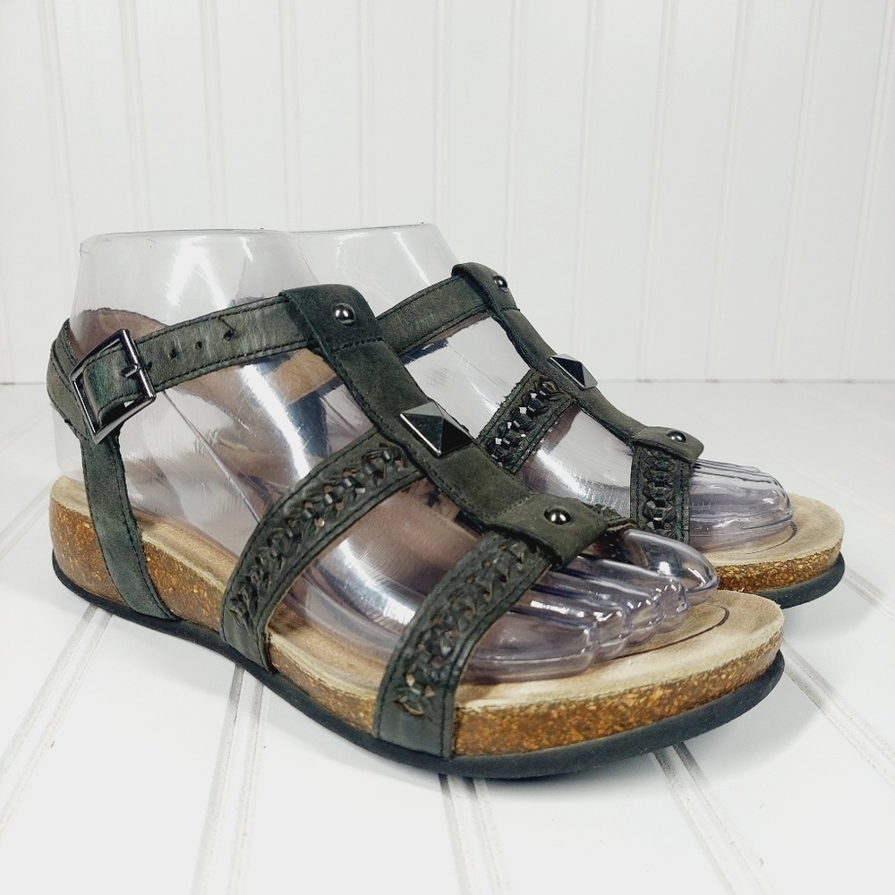 ABEO Gray Leather Woven Studded Comfort Sport Sandal H129 - Picture 5 of 13